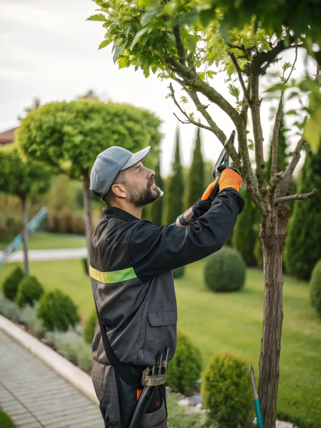 An arborist using precision tools to trim a tree, promoting healthy growth and enhancing its natural shape, reflecting ArborExcel's commitment to tree health.