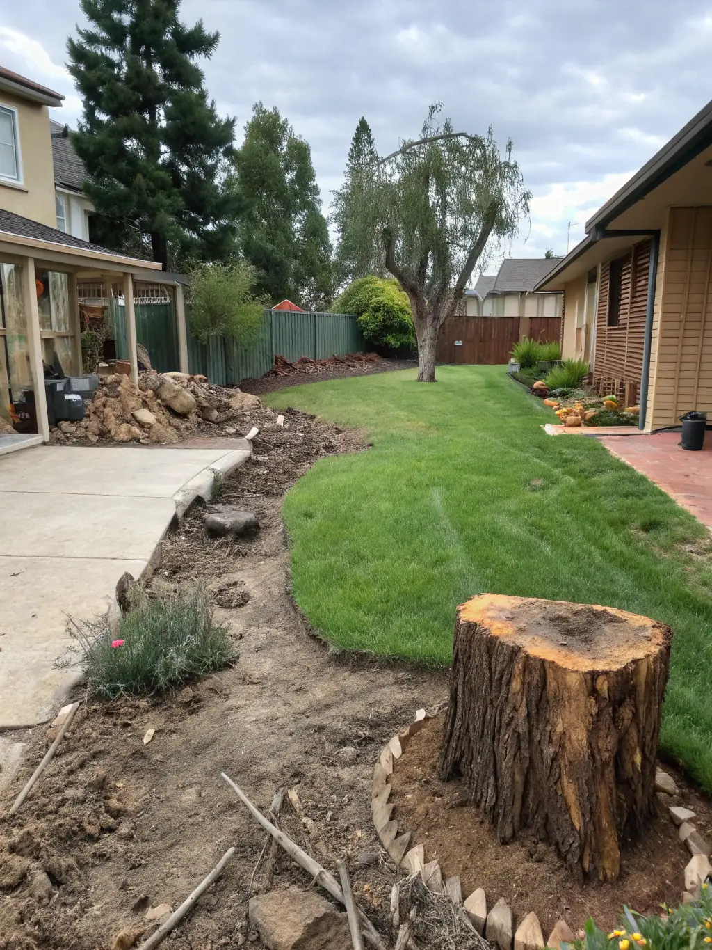 A before-and-after shot of a property where ArborExcel has cleared overgrown trees and brush, showcasing the transformation and improved property value.